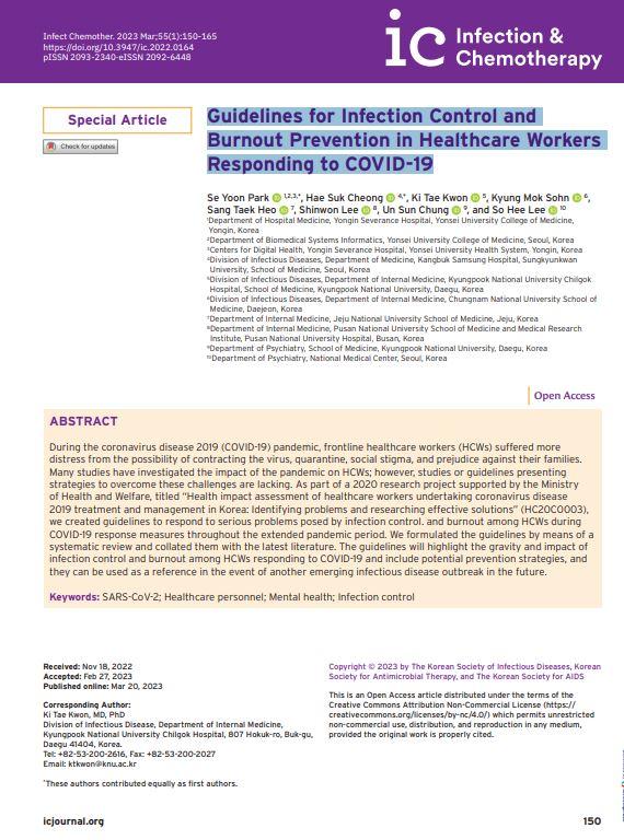 Guidelines for Infection Control and  Burnout Prevention in Healthcare Workers Responding to COVID-19