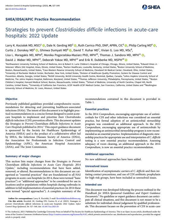 Strategies to prevent Clostridioides difficile infections in acute-care hospitals: 2022 Update