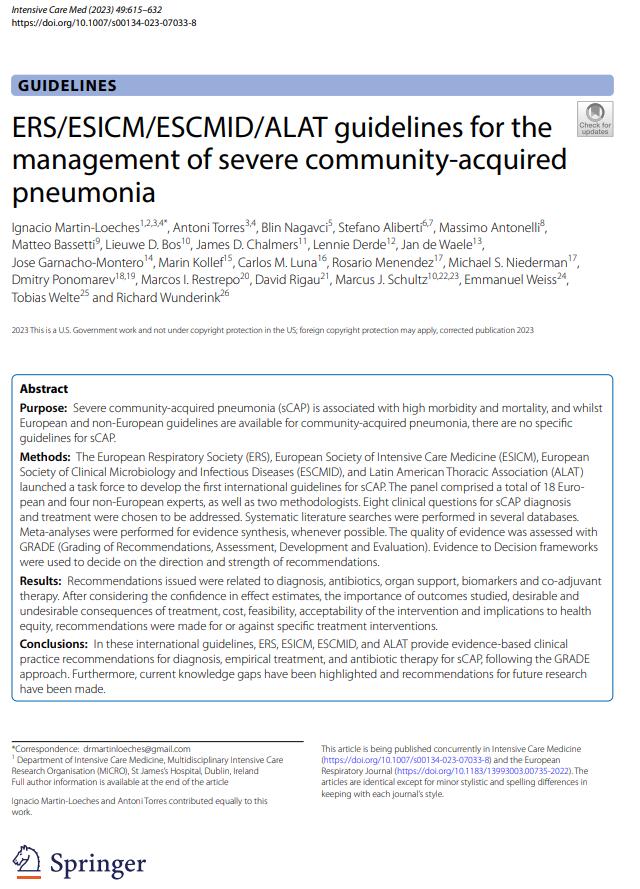 ERS/ESICM/ESCMID/ALAT guidelines for the  management of severe community-acquired pneumonia